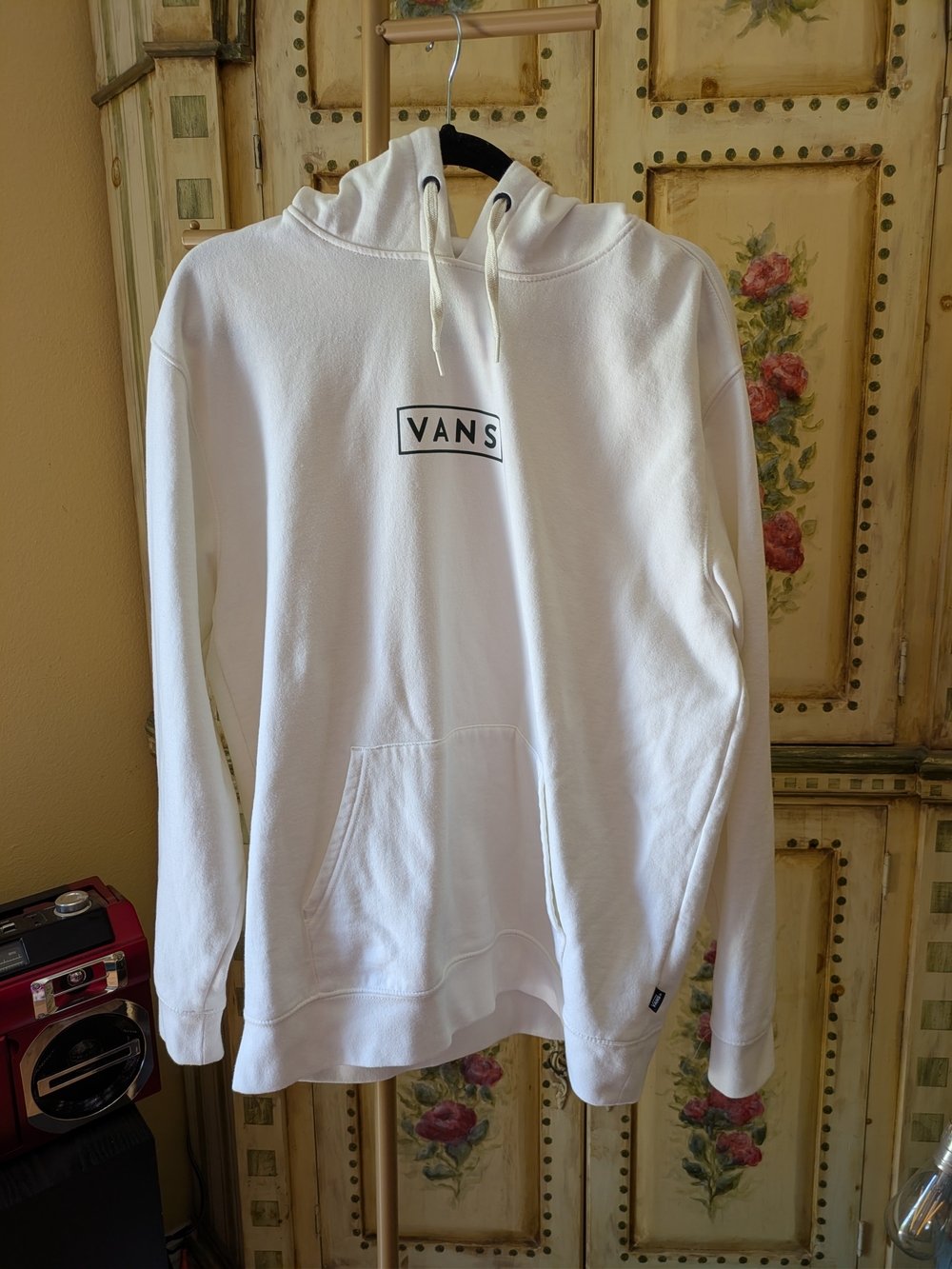 Vans White Pullover Hoodie with Black Logo Sz L